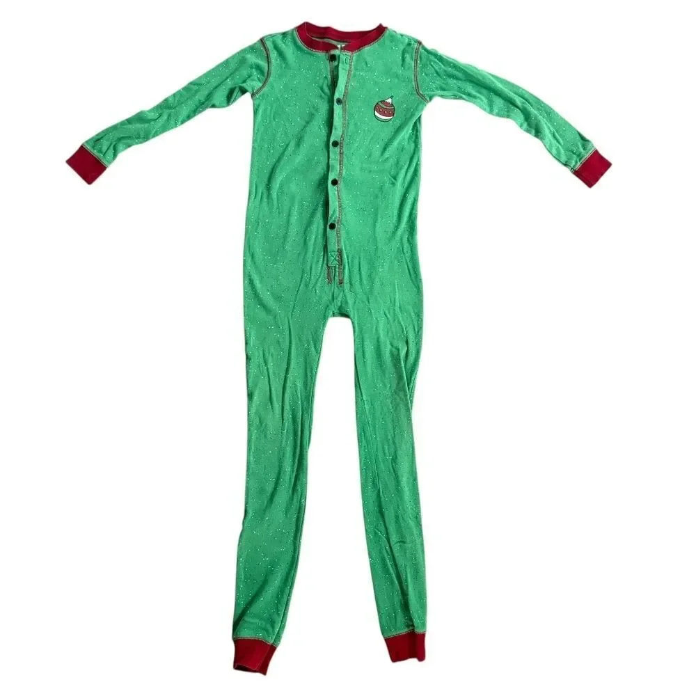 Lazy One Pajama One Piece Size 8 Kids Green Red Trap Door Union Suit